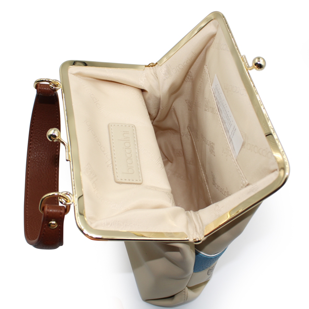 Braccialini Reticle handbag in vintage 1800 style, beige color B14831