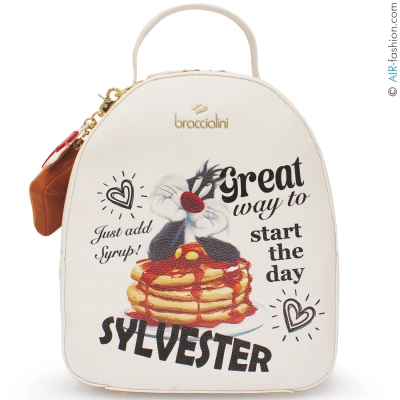 Braccialini AMY Looney Tunes Rucksack mit Sylvester     Wei   mit Pancakes und Waffel Charm LT311-YY-001-UNI