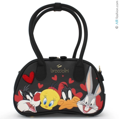 Braccialini Looney Tunes All Friends Small Bowler Bag with Sylvester  Tweety  Daffy Duck and Bugs Bunny LT317-YY-818-UNI