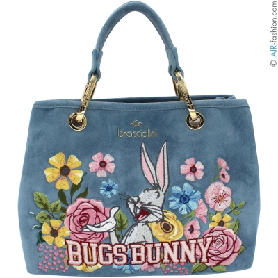 Braccialini Gray Blue Bugs Bunny Tote Bag with Floral Embroidery and Removable Pouch LT322-YY-818-UNI