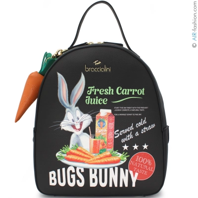 Braccialini Schwarzer Looney Tunes Bugs Bunny Rucksack mit Fresh Carrot Juice Print und Karotten Anh  nger LT311-YY-100-UNI