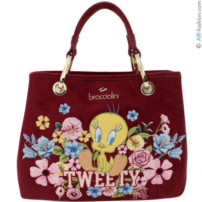 Braccialini BETH LT BLOOM Tweety Burgundy Bag with Floral Embroidery and Removable Pouch LT321-YY-818-UNI