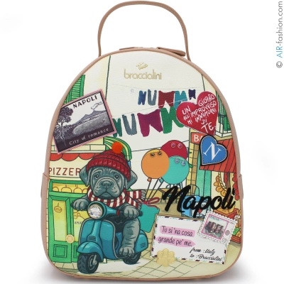 Braccialini Zaino Cartoline Napoli con Cagnolino sullo Scooter e Decori 3D B19166-YY-818-UNI