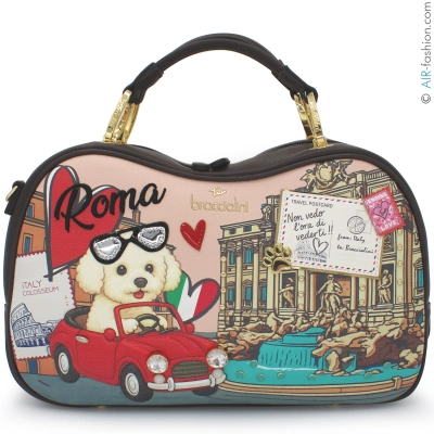 Braccialini Borsa Bauletto Cartoline Roma con Cagnolino in Cabriolet e Fontana di Trevi B19163-YY-818-UNI