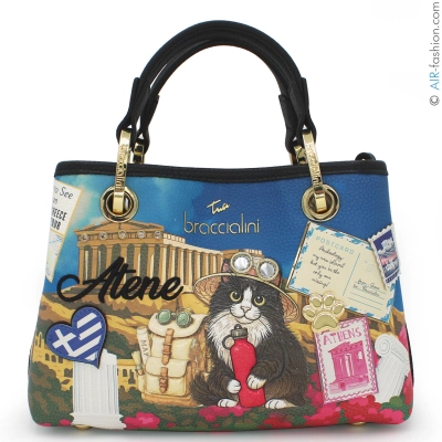 Braccialini Borsa Cartoline Atene con Gatto Viaggiatore  Partenone e Pochette Removibile B19160-YY-818-UNI