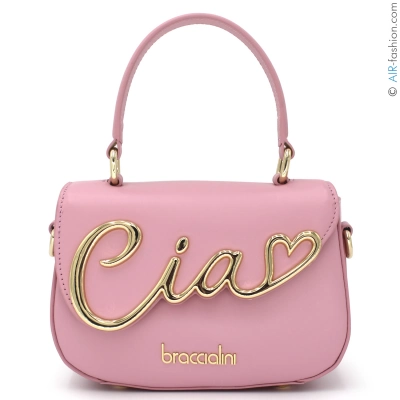 Braccialini CIAO Pink Leather Mini Bag with Oversized Gold Tone Lettering and Heart B19340-PP-422-UNI